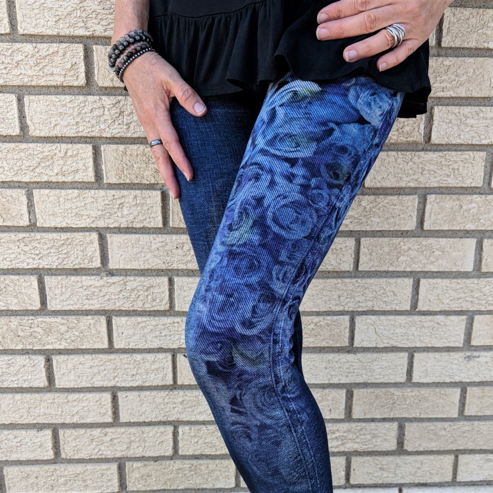 ***NEW***   Floral denim-look leggings
